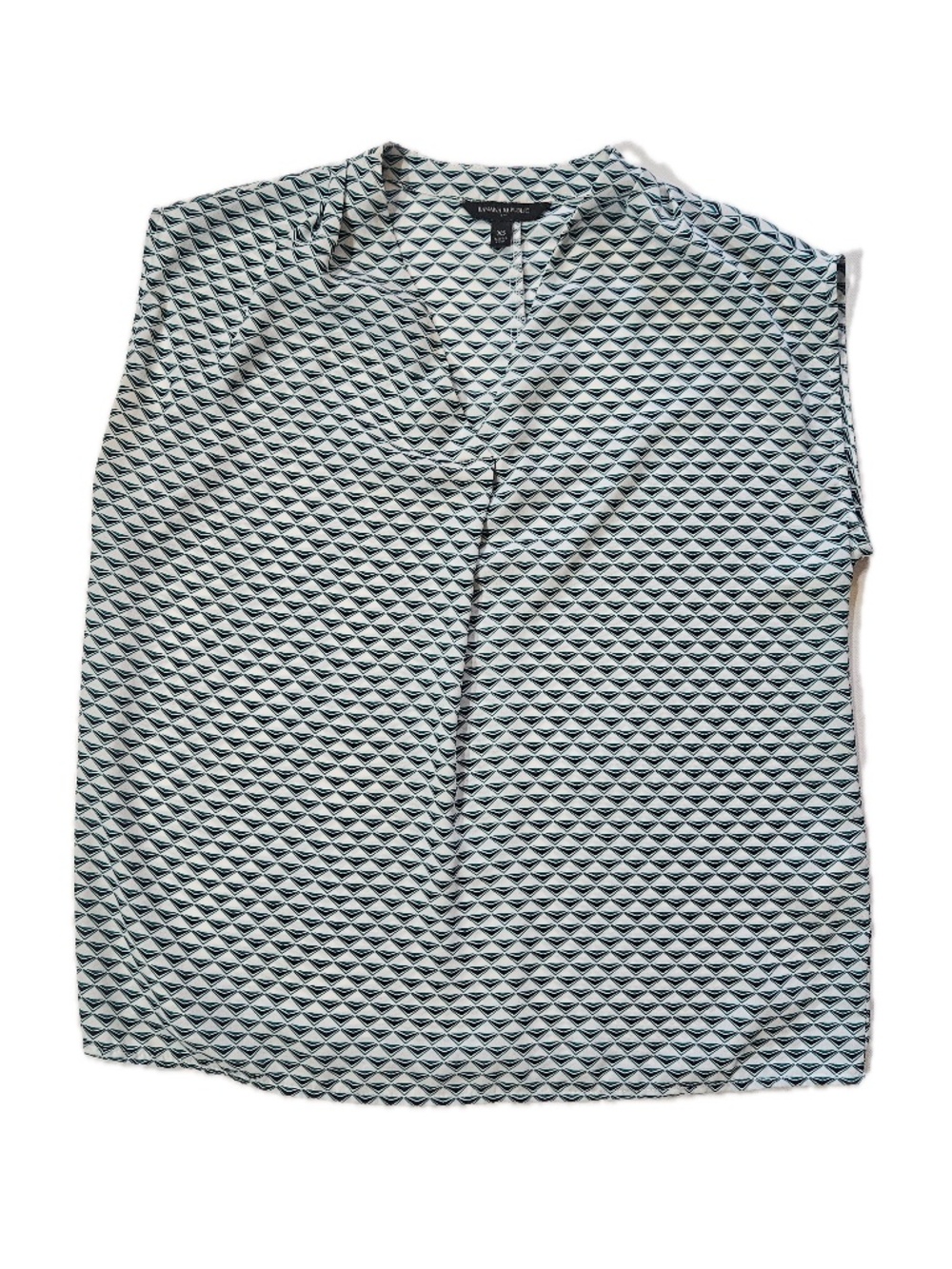 Banana Republic Blouse Womens XS White‎ Geometric Pleated V-Neck SS Basic
